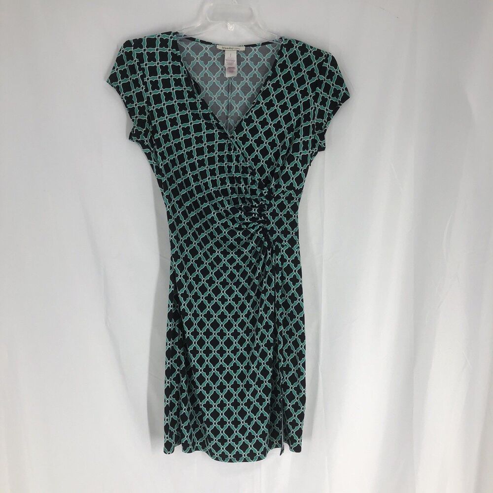 Laundry by Design Size 6 Black Green Geometric Faux Wrap Style Dress